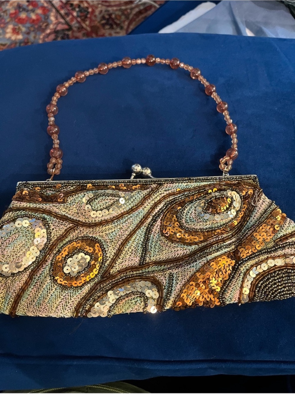 Beaded Sequin Evening Clutch in Gold and Brown Tones